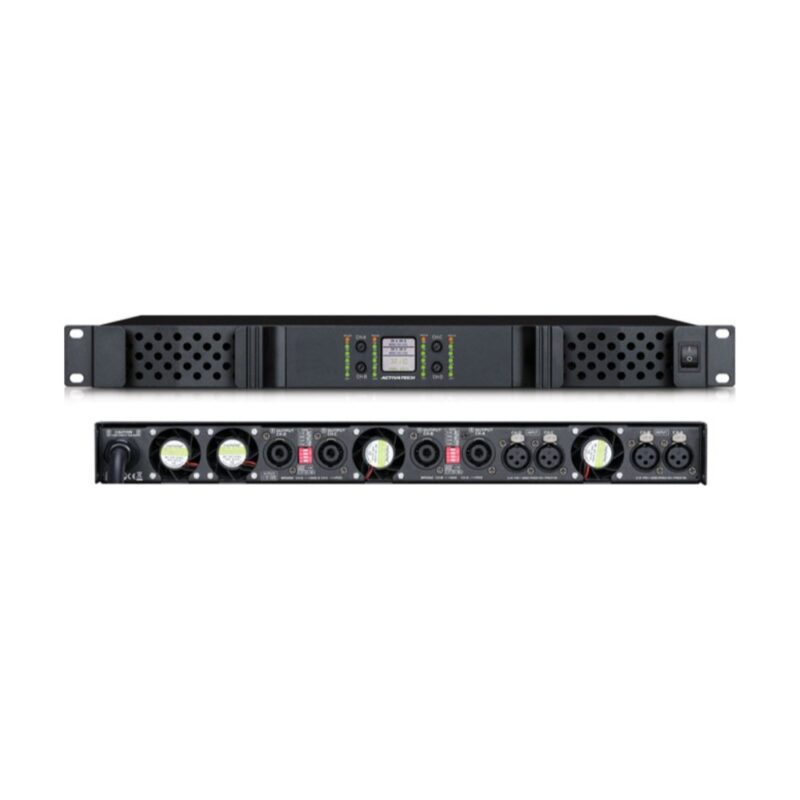 Amplificador GaN DGS415 – 4×1500W @ 8Ω · Damping 5000 · PFC 0.99 · 1U