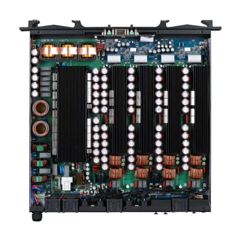 Amplificador GaN DGS415 – 4×1500W @ 8Ω · Damping 5000 · PFC 0.99 · 1U