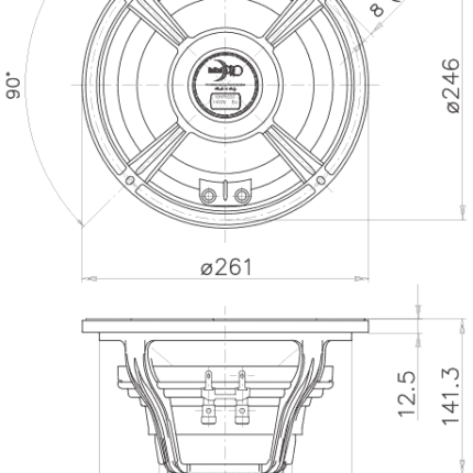 Plano técnico — Altavoz FaitalPRO 10″ Neodimio 10HP1020
