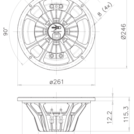 Plano técnico — Altavoz FaitalPRO 10″ Neodimio 10PR300/8