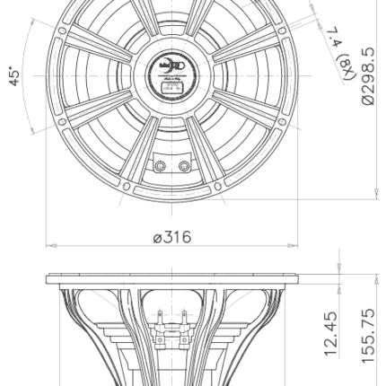 Plano técnico — Altavoz FaitalPRO 12″ Neodimio 12FH500