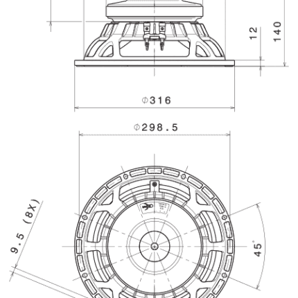 Plano técnico — Altavoz FaitalPRO 12″ Ferrite 12FH510