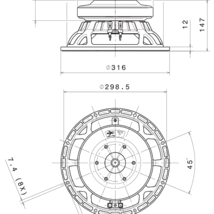 Plano técnico — Altavoz FaitalPRO 12″ Ferrite 12HP1030