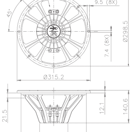 Plano técnico — Altavoz FaitalPRO 12″ Neodimio 12PR300