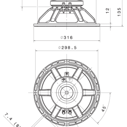 Plano técnico — Altavoz FaitalPRO 12″ Ferrite 12PR310