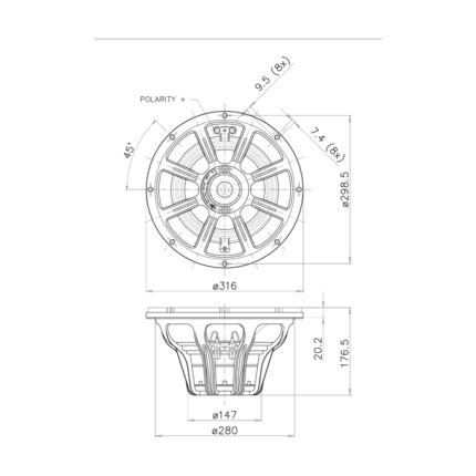 Plano técnico — Altavoz FaitalPRO 12″ Neodimio 12RS1066