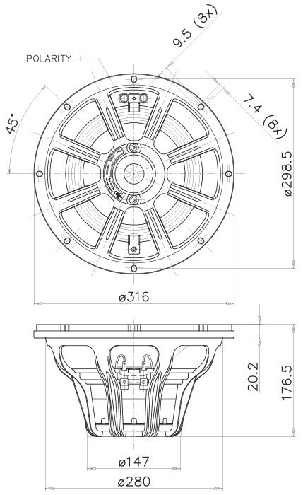 Plano técnico — Altavoz FaitalPRO 12″ Neodimio 12RS1066