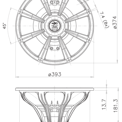 Plano técnico — Altavoz FaitalPRO 15″ Neodimio 15FH500