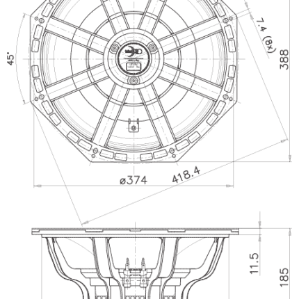Plano técnico — Altavoz FaitalPRO 15″ Neodimio 15FX560