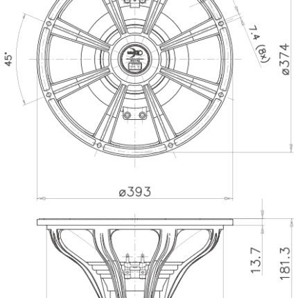 Plano técnico — Altavoz FaitalPRO 15″ Neodimio 15HP1020