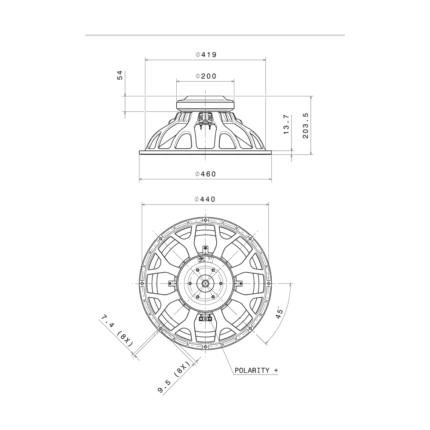 Plano técnico — Altavoz FaitalPRO 18″ Ferrite 18HP1010