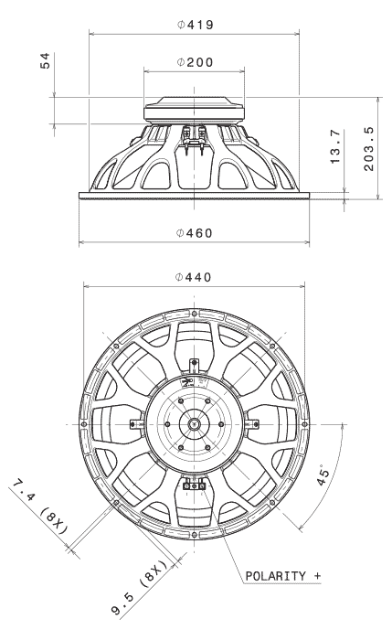 Plano técnico — Altavoz FaitalPRO 18″ Ferrite 18HP1010