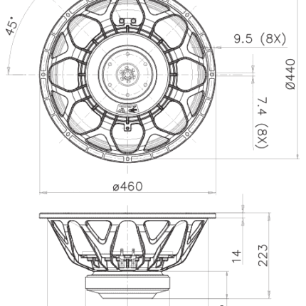 Plano técnico — Altavoz FaitalPRO 18″ Ferrite 18HW1070