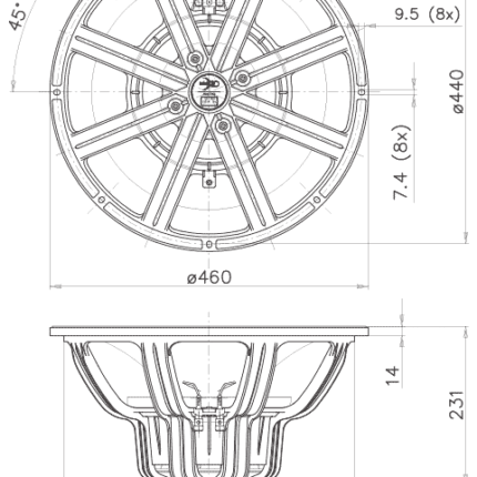 Plano técnico — Altavoz FaitalPRO 18″ Neodimio 18XL1600