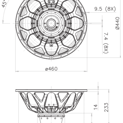 Plano técnico — Altavoz FaitalPRO 18″ Neodimio 18XL1800