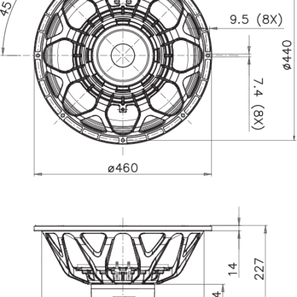 Plano técnico — Altavoz FaitalPRO 18″ Neodimio 18XL2000