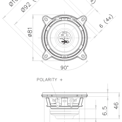 Plano técnico — Altavoz FaitalPRO 3″ Neodimio 3FE22