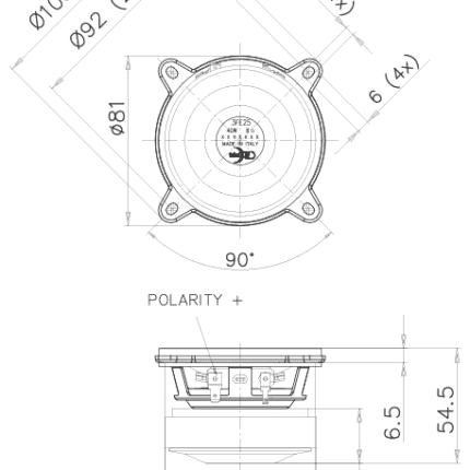 Plano técnico — Altavoz FaitalPRO 3″ Ferrite 3FE25