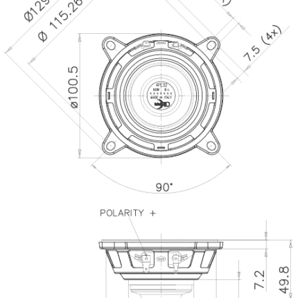Plano técnico — Altavoz FaitalPRO 4″ Neodimio 4FE32