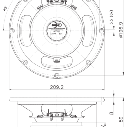 Plano técnico — Altavoz FaitalPRO 8″ Ferrite 8FE200