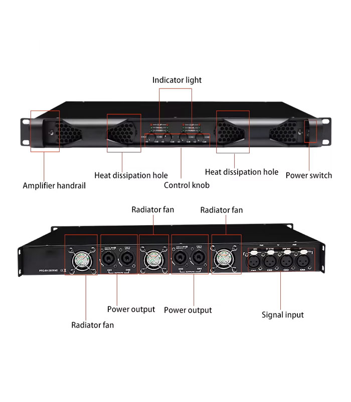 Amplificador DN4060 – vista frontal y posterior