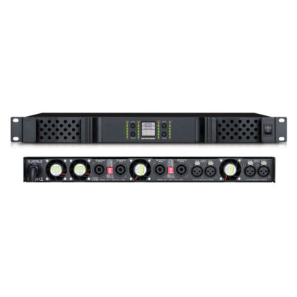 Amplificador GaN DGS418 – 4×1800W @ 8Ω · Damping 5000 · PFC 0.99 · 1U