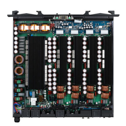 Amplificador GaN DGS418 – 4×1800W @ 8Ω · Damping 5000 · PFC 0.99 · 1U