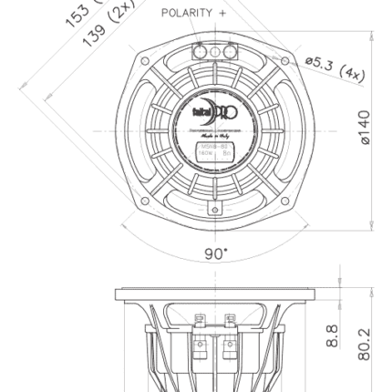 Plano técnico — Altavoz FaitalPRO 5″ Neodimio M5N12-80