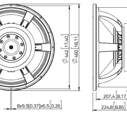 Plano técnico — Altavoz Lavoce 18″ Ferrite SAF184.50