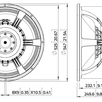 Plano técnico — Altavoz Lavoce 21″ Ferrite SAF214.50