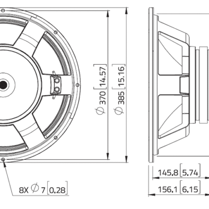 Plano técnico — Altavoz Lavoce 15″ Ferrite WXF15.400