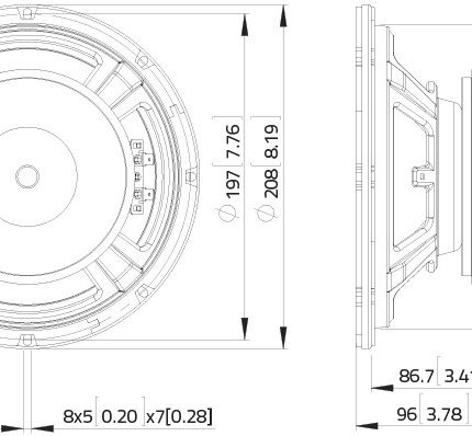 Plano técnico — Altavoz Lavoce 8″ Ferrite WSF081.82