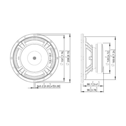 Plano técnico — Altavoz Lavoce 8″ Ferrite WSF081.82
