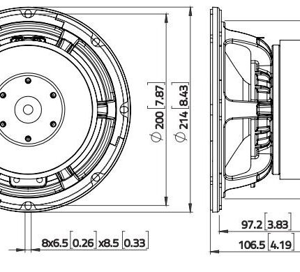 Plano técnico — Altavoz Lavoce 8″ Ferrite WAF082.00