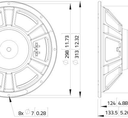 Plano técnico — Altavoz Lavoce 12″ Ferrite WSF122.02