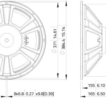 Plano técnico — Altavoz Lavoce 15″ Ferrite WSF152.50