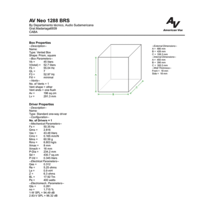AVNEO1288 AmericanVox altavoz — simulación caja