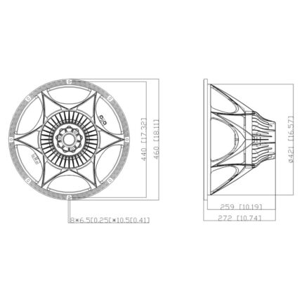 Woofer Compact Pro CP-18N 18 pulgadas neodimio - plano de dimensiones